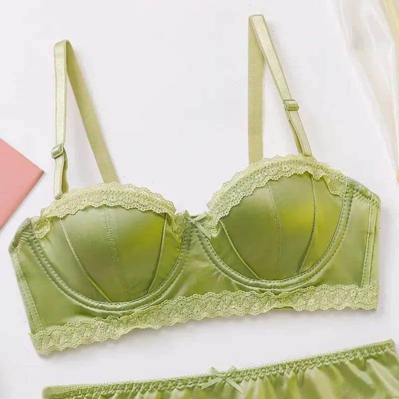 Luxury French Minimizer Bra Satin Lace Thin Cup Soft Underwire Uplift Centering Anti-Sagging Solid Comfort Support Elegant Women