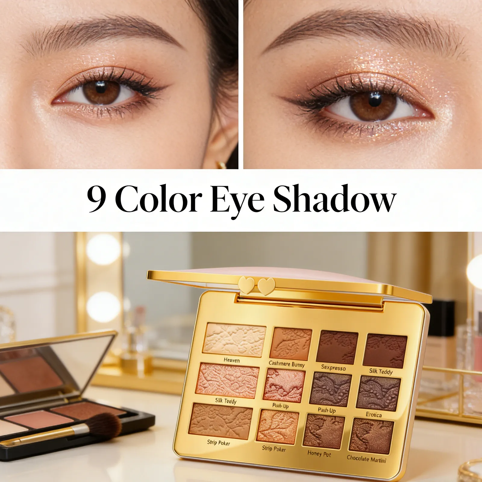 Paleta de sombra de ojos de 9 colores, portátil, multifuncional, brillo, sombra de ojos, paleta brillante, resaltador en polvo, Kit de belleza, 12g — image 3