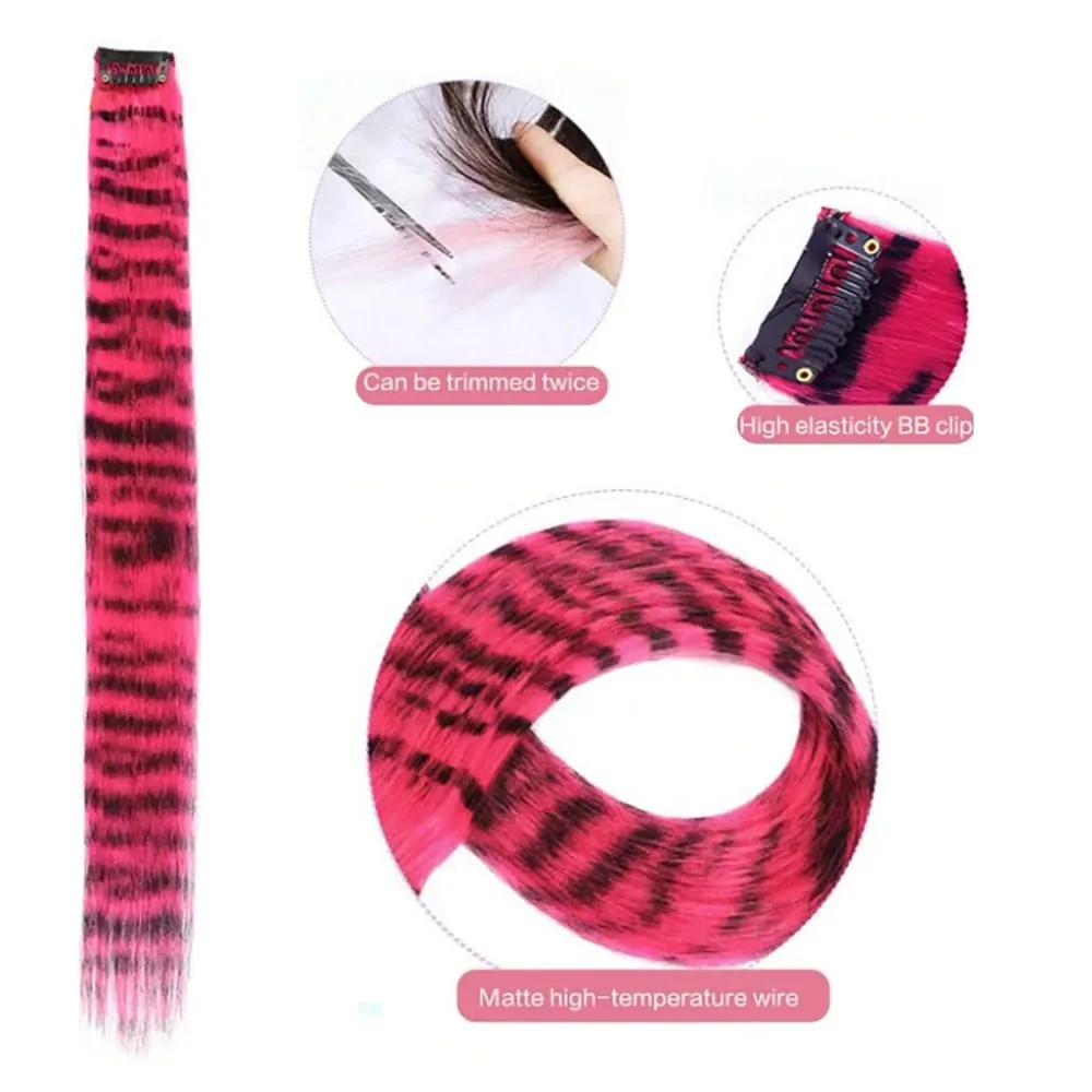 18 '7 ชิ้น Rainbow ยาวตรง Zebra พิมพ์สังเคราะห์ Feather คลิปในส่วนขยายของผมสำหรับผู้หญิงเหมาะสำหรับวันฮาโลวีนคริสต์มาส — image 3