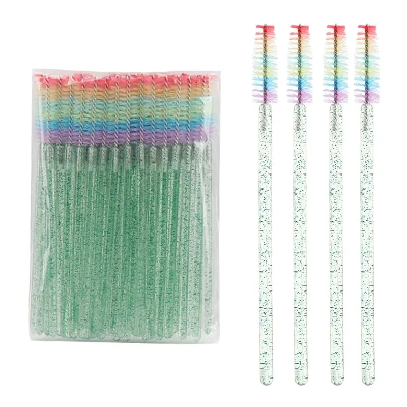 50pcs Berus Bulu Mata Kristal Boleh Pakai Sambungan Bulu Mata Berus Makeup Tongkat Maskara Aplikator Sikat Kening Berus Mikro Pelangi — image 10