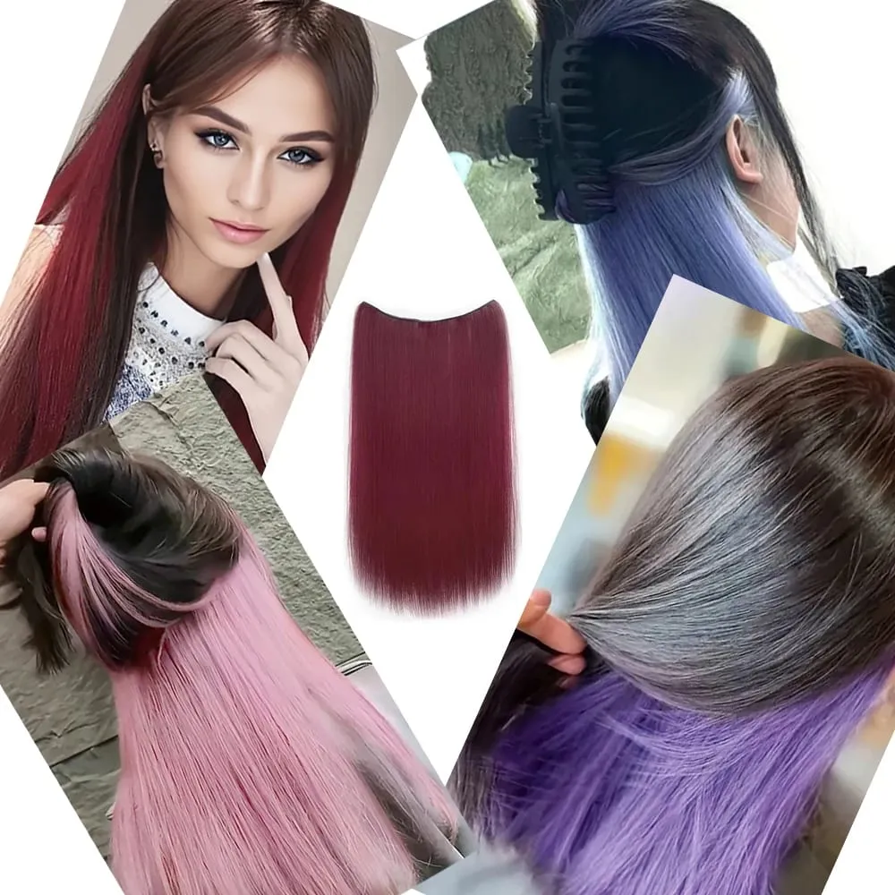Extension de cheveux synthétiques colorés longs et lisses à 4 clips invisibles de 22 pouces, faciles à porter, adaptés aux vêtements quotidiens ou de vacances des femmes. — image 7