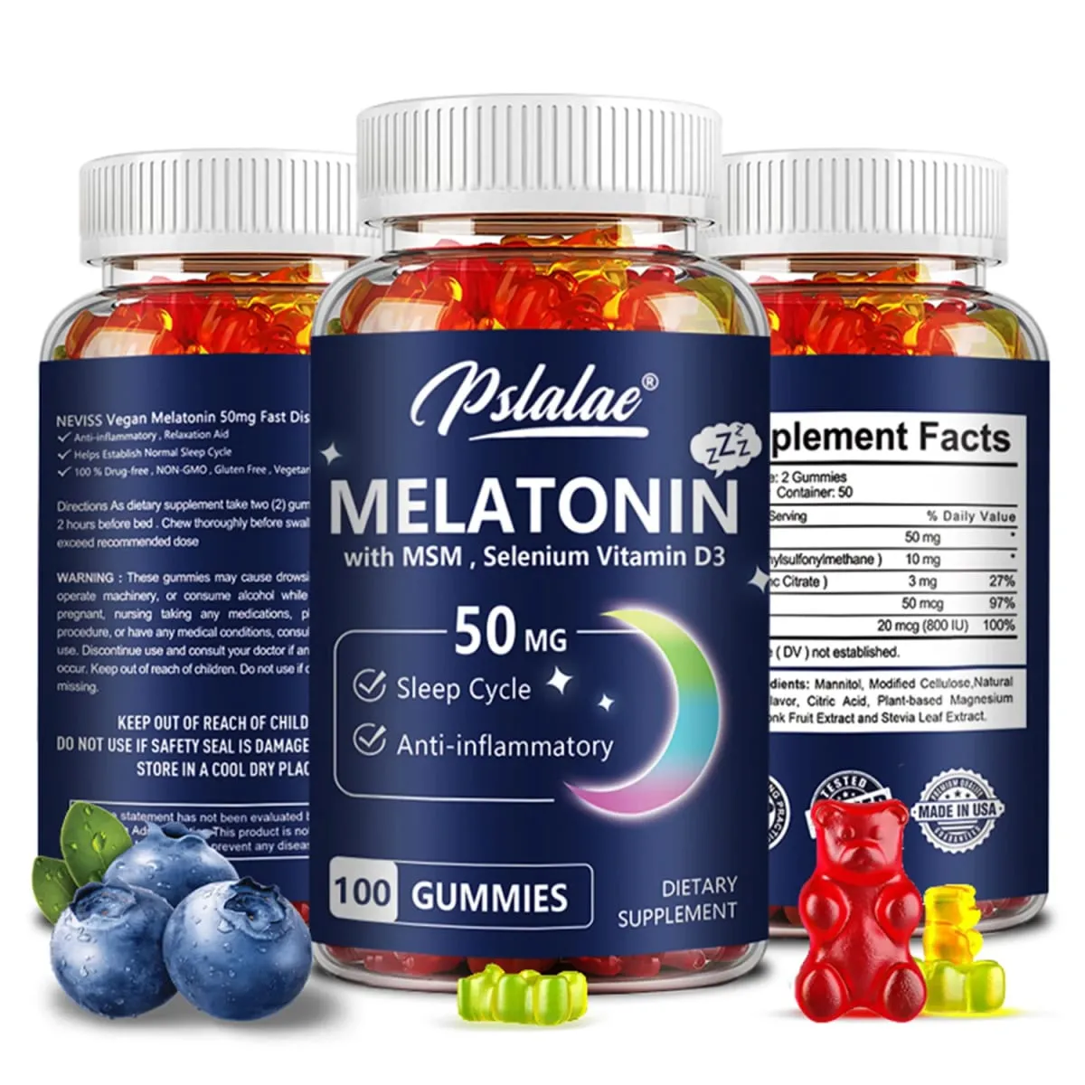 Melatonin Gummies 50mg - Υποστήριξη ύπνου Ανακούφιση από το στρες Βελτιωμένη ποιότητα ύπνου Αυξημένη παραγωγή ενέργειας Αυξημένη ζωτικότητα — image 2