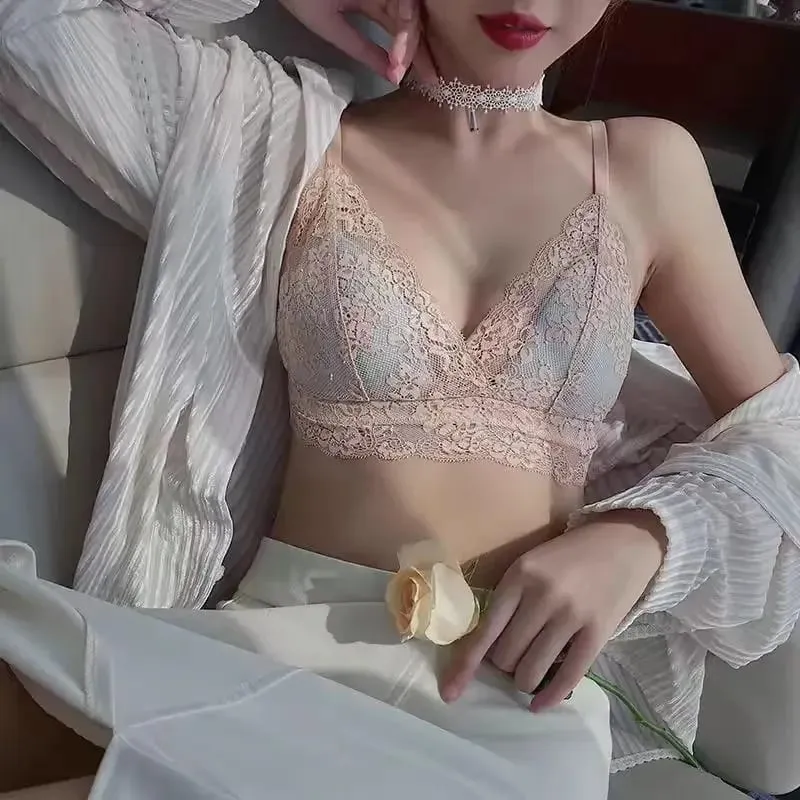 Conjunto de sutiã ultrafino de verão de renda roupa íntima feminina com orelha de coelho conjunto de sutiã triangular — image 2