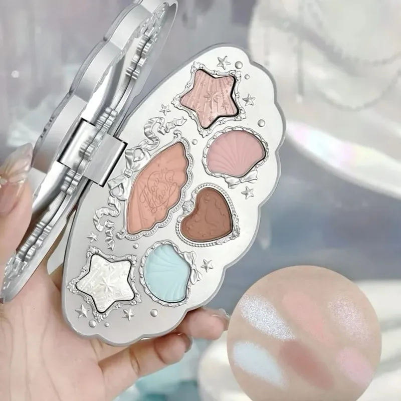 Flowerknows Shell Jewelry Gift Set Makeup Kit Full Professional Lip Gloss Highlighter Blush Baked Powder 10pcs Kits — image 5