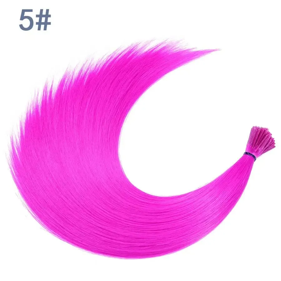 Kit Ekstensi Rambut Sintetis Pelangi 20 "10 Buah Ekstensi I-tip Berwarna dengan Jarum Kait Manik-manik Mikro untuk Cosplay Anak-anak Wanita — image 8