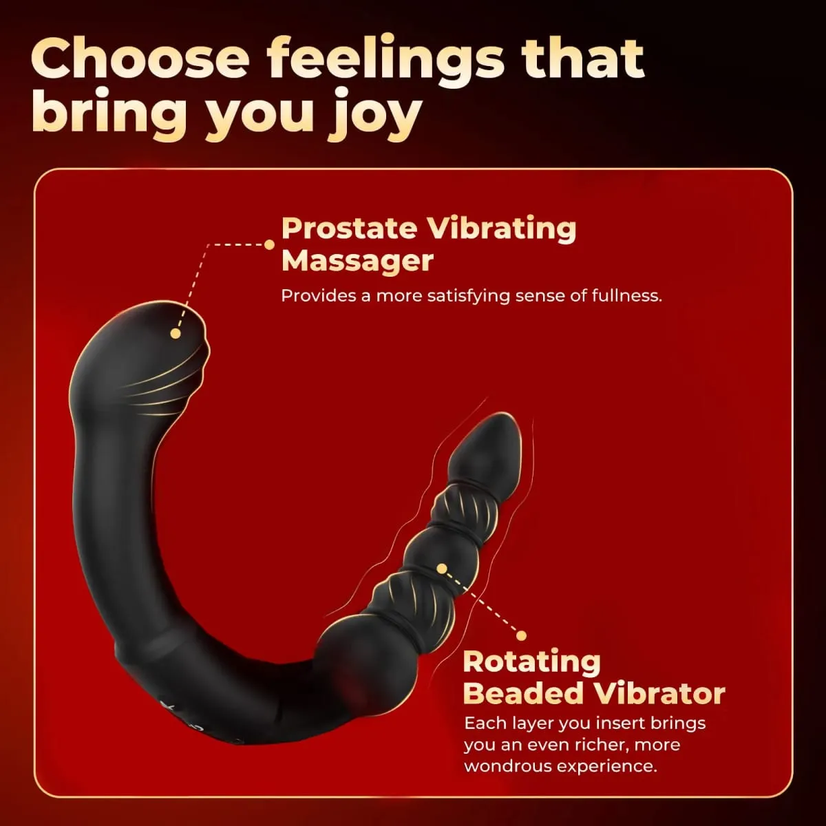 Dual-Ended Vibrating Prostate Massager โค้ง Anal Dildo Butt Plug Vibrator หมุน Anal ลูกปัดของเล่นสำหรับผู้ใหญ่สำหรับผู้ใหญ่ — image 3