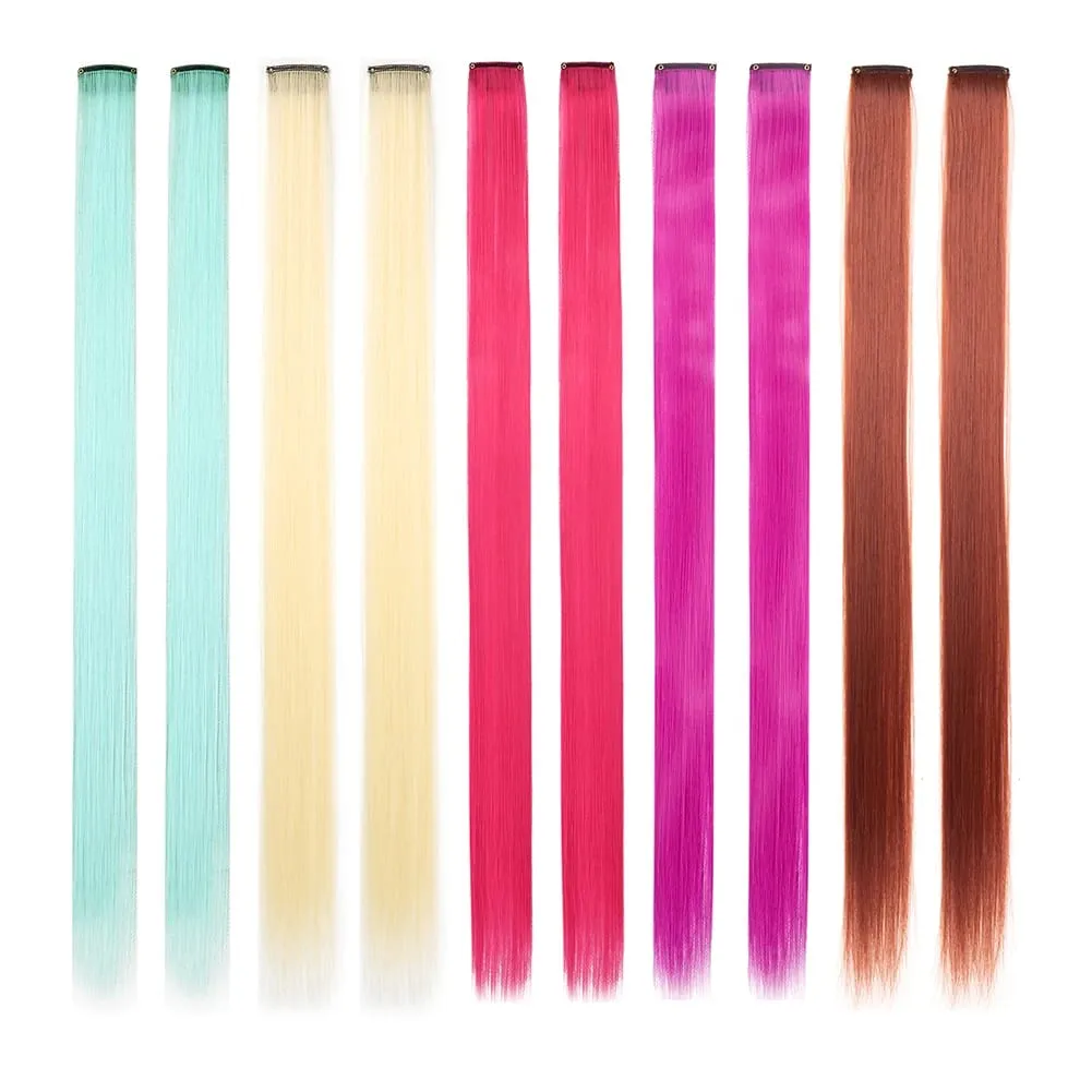 10 PCS Colored Clip in Hair Extensions 22 Inch Rainbow Straight Synthetic Hairpieces For women Cosplay Party Christmas New Year — image 24