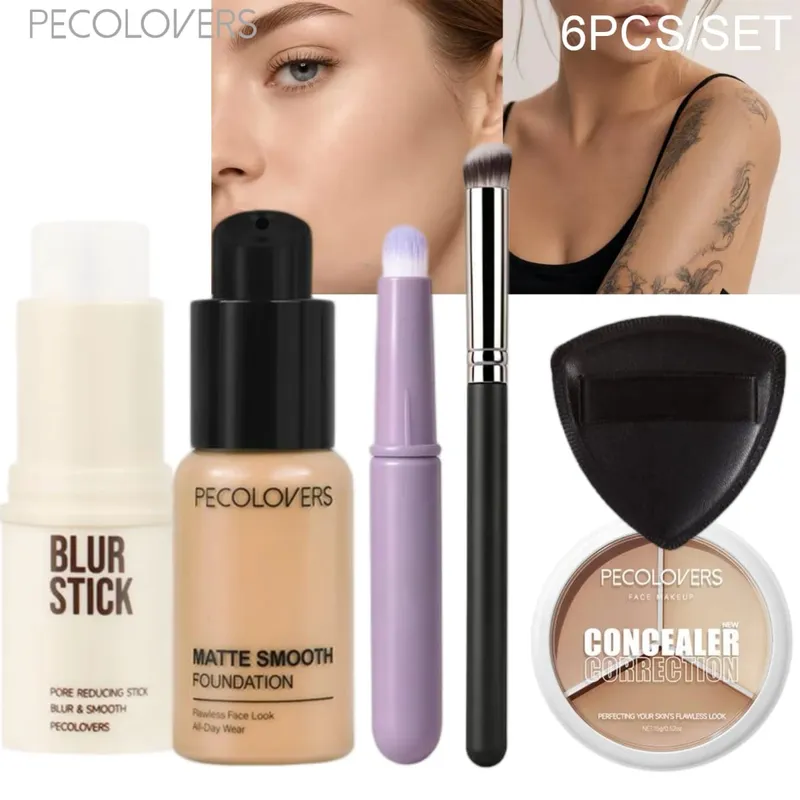 6 TEILE/SATZ Wasserdicht Full Coverage Concealer Foundation Primer Stick Concealer Palette Puff Pinsel Feuchtigkeitsspendende Gesicht Concealer — image 2
