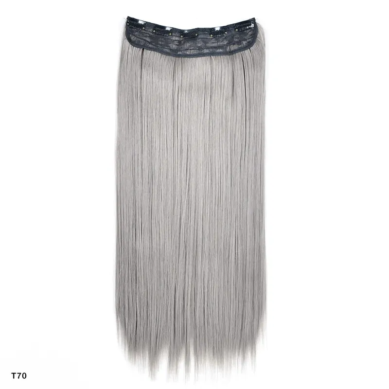 Clip in One Piece Wavy Synthetic Hair Extension Long Straight Synthetic Black Gray Color GreyHairpieces — image 13