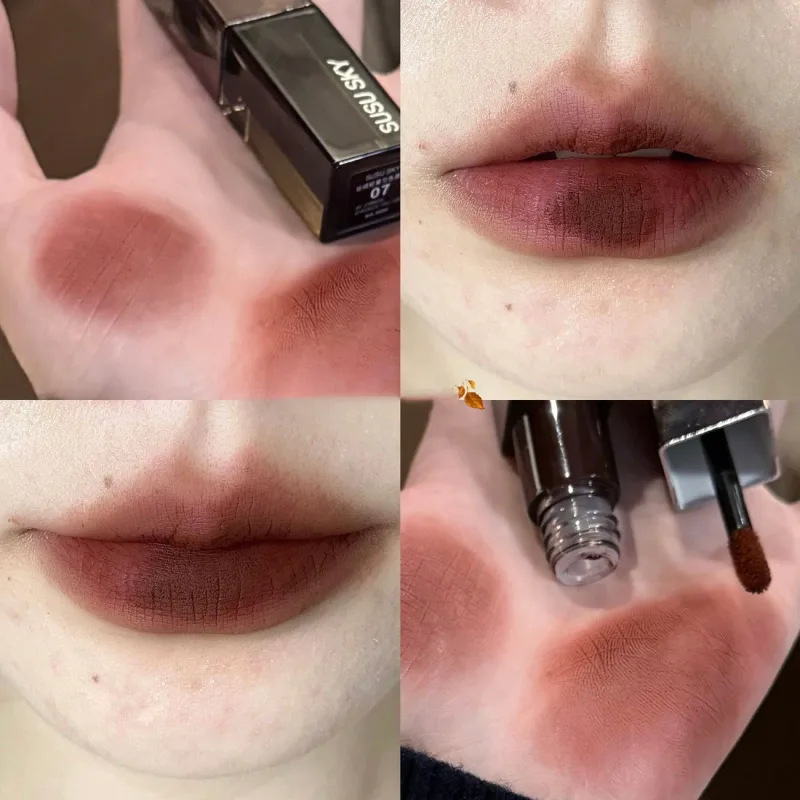 Wasserdichter Punk Gothic Mattschwarzer Lippenstift Lila Lipgloss Make-up Mousse Lippenschlamm Dunkelrot Brauner Lippenstift Antihaft-Cup-Lippentönung — image 8