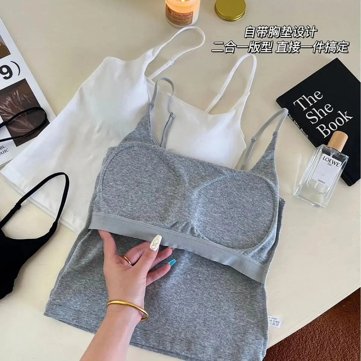 Basic Solid Camis Casual Sleeveless Spaghetti Strap Crop Top Square neck Tank tops With Built In Bra y2k Summer pambabaeng Damit — image 5