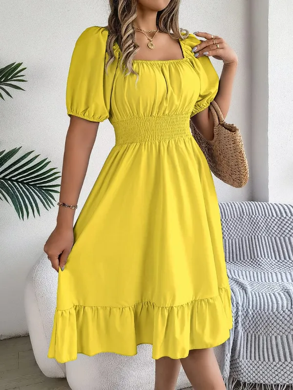 Frühling Sommer Elegantes Kleid mit hoher Taille Square Neck Kurzarm Rüschenkante Lange Kleider 2026 Valentinstag Damenbekleidung — image 17