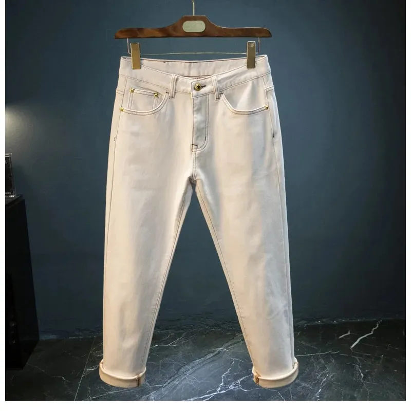 Jeans da uomo in pile invernale 2025 nuova tendenza semplici pantaloni a gamba larga casual spessi e caldi in tinta unita — image 6