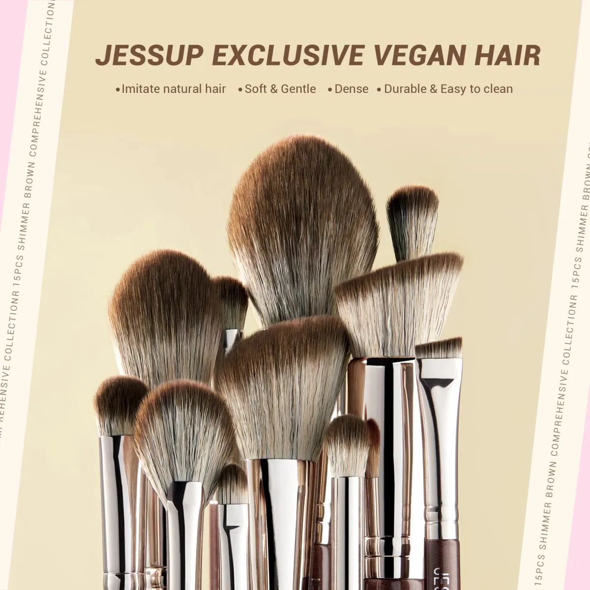 Jessup Makeup Børster Sæt 15 stk Brune Makeup Brushes Vegan Foundation Blender Concealer Powder Eyeshadow Highlighter Brush T498 — image 2