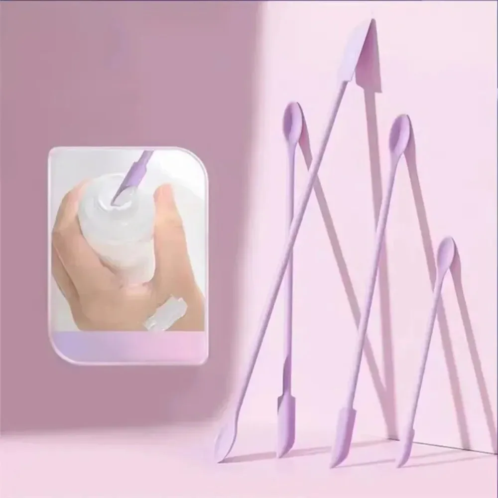 3 pçs espátula de silicone de cabeça dupla escova macia colher de escavação cosmética alongada jam raspagem colheres de maquiagem portátil conjunto — image 6