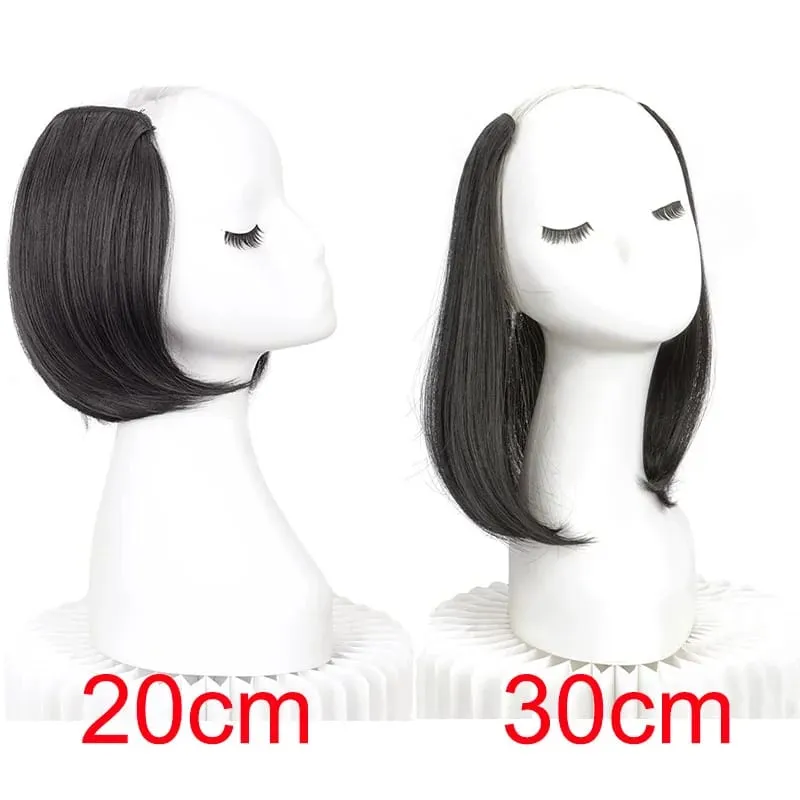 20/30cm Synthetic Short Straight Internal Buckle V-shaped Half Head 4Clips Hair Extension Invisible Hairpiece for Women — image 4