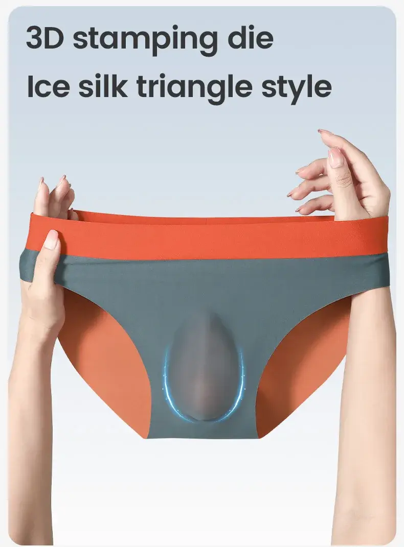 メンズアイスシルクシームレス下着 3D パンチモールド三角パンツ夏薄底パンツ男性のスポーツショーツ