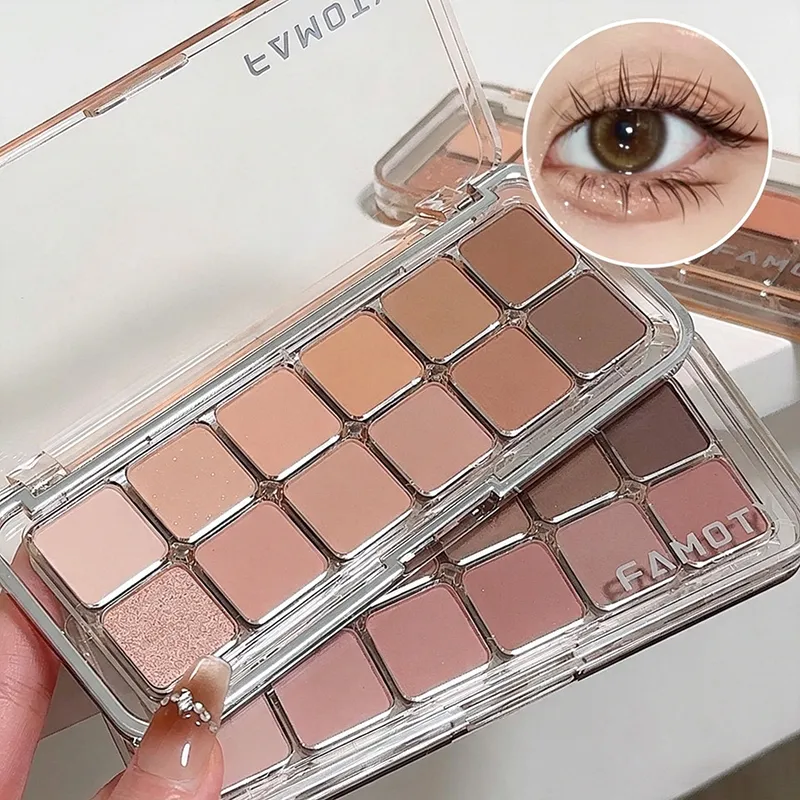 12 สีความอิ่มตัวต่ำ Matte Eyeshadow Palette ชา Apricot Earth Tones Long Lasting Pearlescent Matte Eye แต่งหน้าสำหรับทุกวันใช้ — image 1