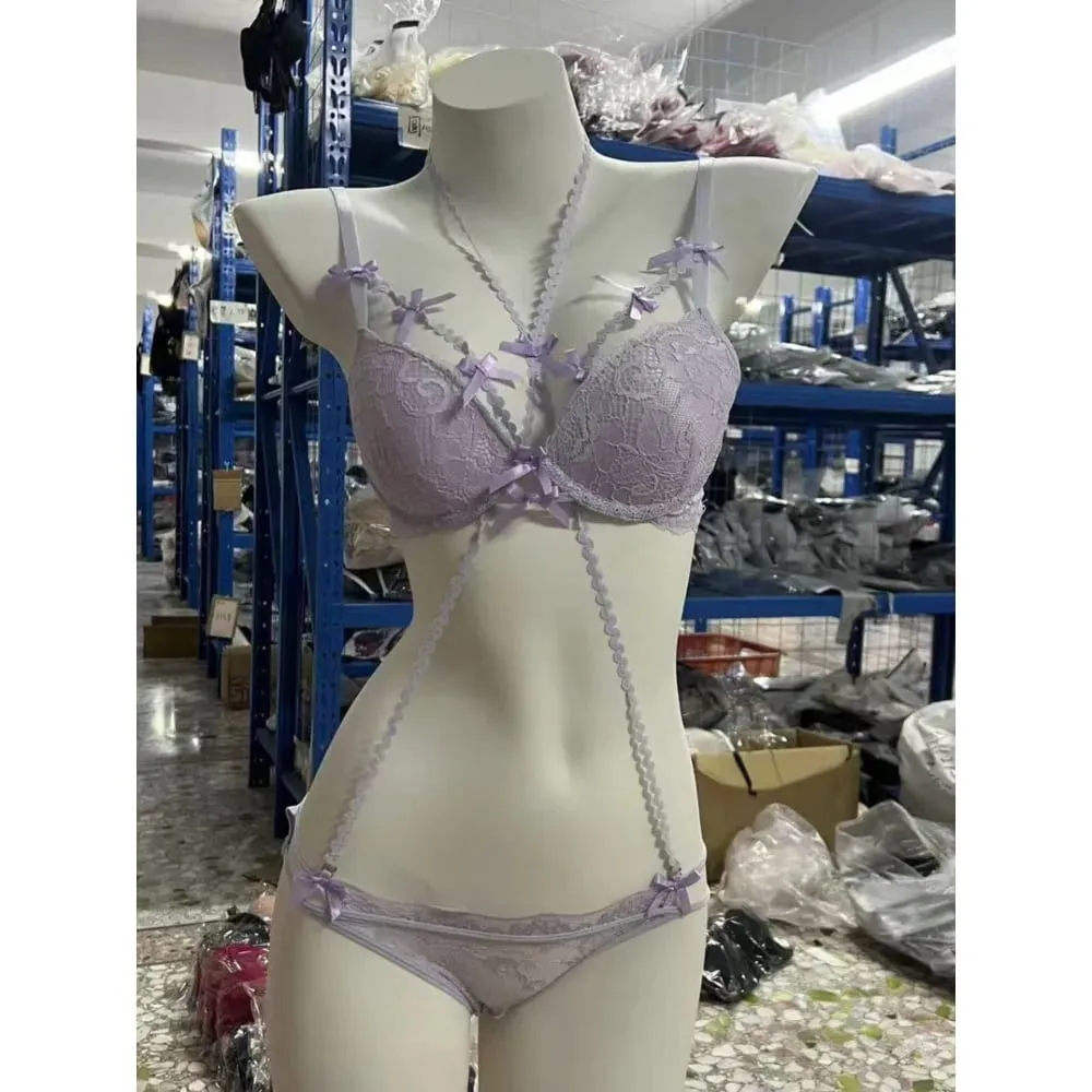 セクシーな BANERDANNI סט תחתונים סגול Bowknot רצועת כתף דקה נוחות מראה טהור נשים הלבשה תחתונה אינטימית 32-38 ביגוד יומי — image 4