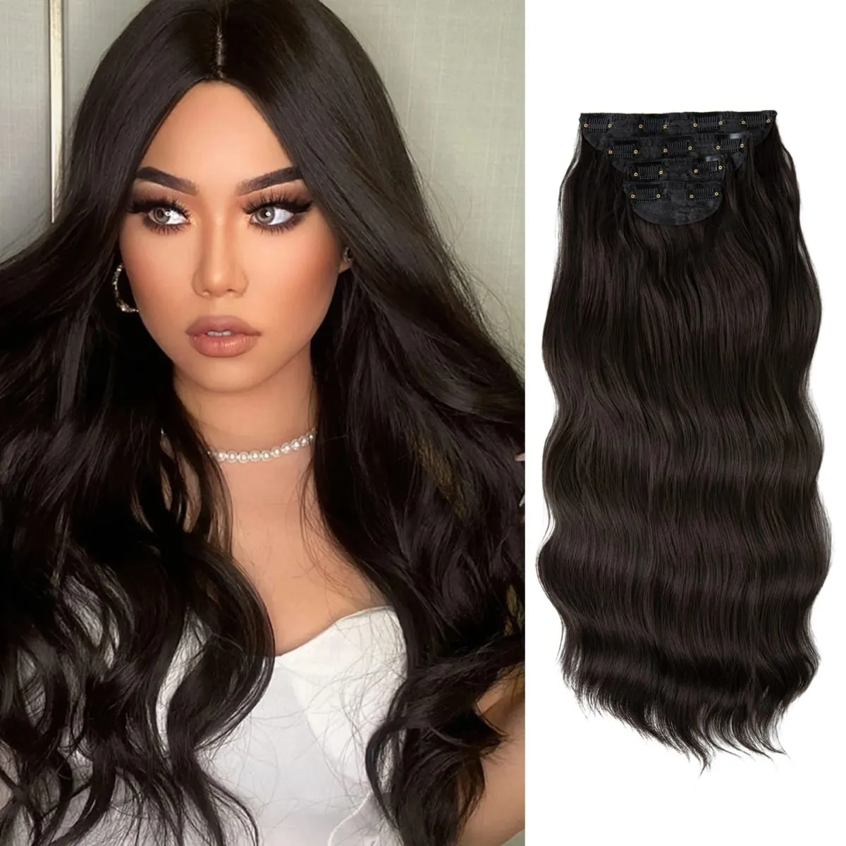 Synthetic 22" Long Wavy Clip In Hair Extensions 4Pcs/Set Thick Hairpiece For Women Brown Blonde Black Natural Fake Hair Pieces