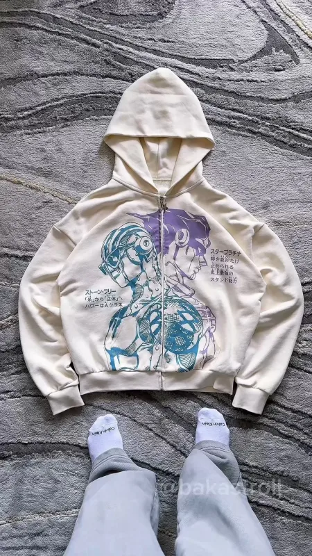Hoodies Harajuku Oversized Mens Womens Jojo Bizarre Splicing Embroidery Zip Up Hoodie Hip Hop Couples Y2k Street Sweatshirt — image 15