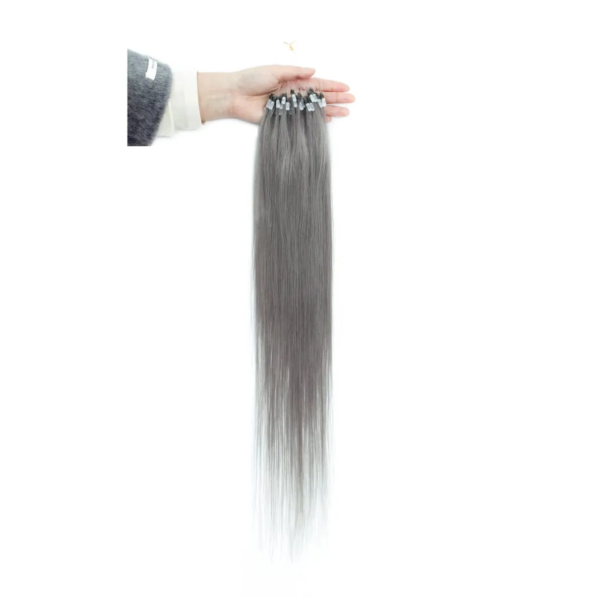 Extensions de cheveux humains colorés à micro maillons, sans colle, cheveux humains vierges, pour femmes et filles, 50 brins colorés, 30G, gris — image 11