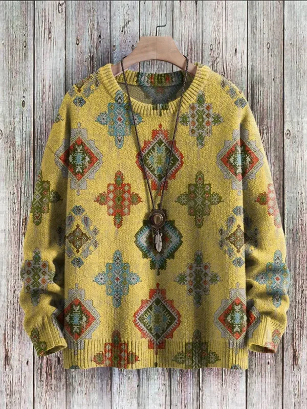 Vintage Pattern Print Knit Pullover Sweater Women For Men Sweater — image 8