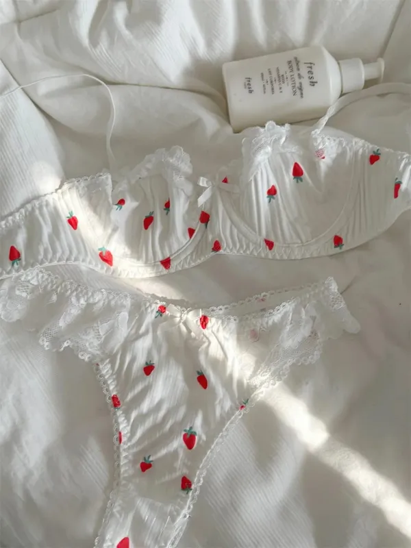 Bra wanita bunga kecil seluar dalam segar bahagian nipis breathable top push up set bra wanita saiz besar — image 7