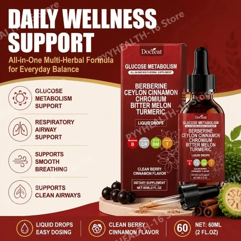 Docteat Glucose Metabolism Liquid Drops with Berberine and Ceylon Cinnamon Supports Smooth Breathing and Clean Airways 60 ML — image 3
