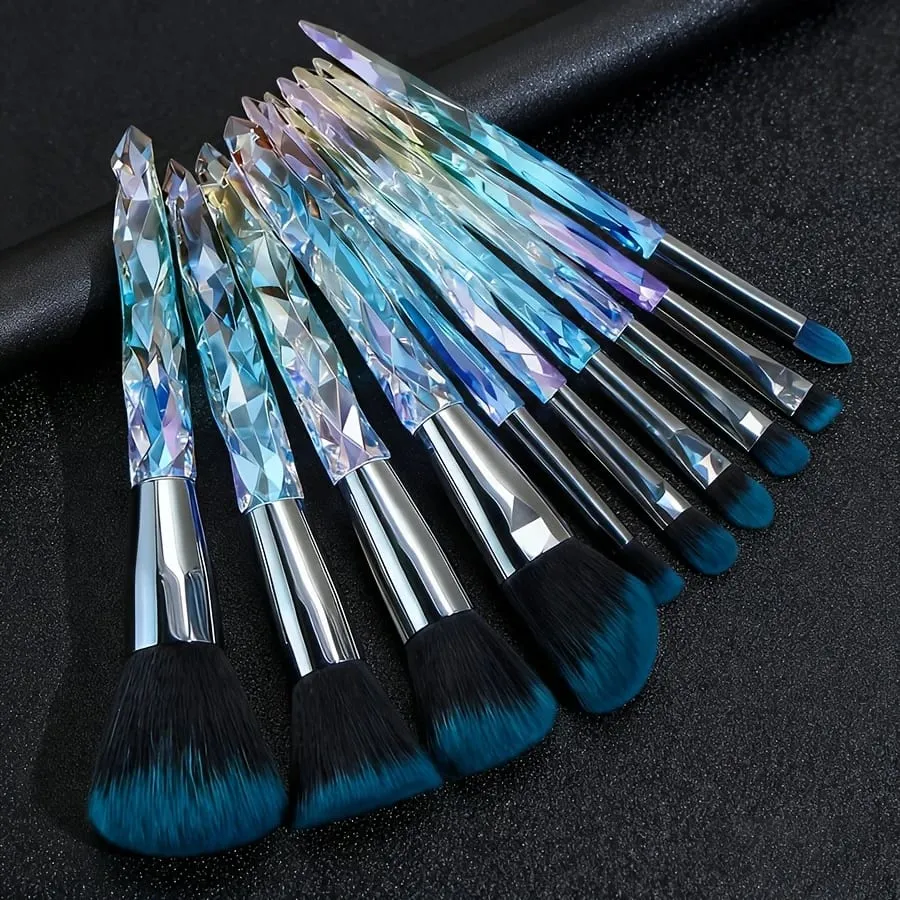 คริสตัลสีม่วง Handle ชุดแปรงแต่งหน้าผมสังเคราะห์นุ่ม Foundation Blush Eye Shadow แปรงเครื่องสำอาง Kit — image 1