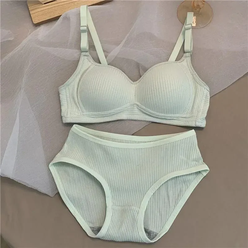 Women Seamless Bra Sets Panties+Wire Free Bra 2Pcs Suit Solid Color Bralette Lingerie Sexy Brassiere Cotton Female Underwear Set — image 8