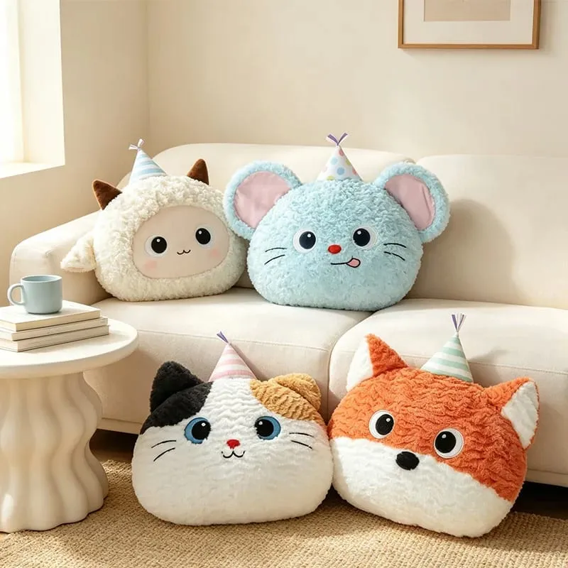 Cute Cartoon Animal Plush Pillow Soft Fluffy Pig Frog Cat Fox Sheep Kawaii Stuffed Cushion For Sofa Bedroom Home Decor Gift — image 9