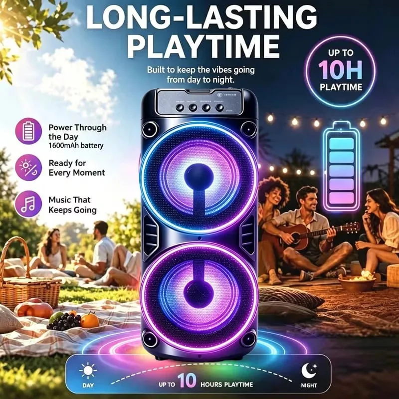 Altoparlante Bluetooth professionale di grandi dimensioni, design portatile con subwoofer JBL Party Box, luci LED compatibili con funzioni BT/USB/TF/AUX/FM/TWS/MIC/EQ Karaoke professionale. Regalo ideale per compleanni, Natale e Capodanno — image 6