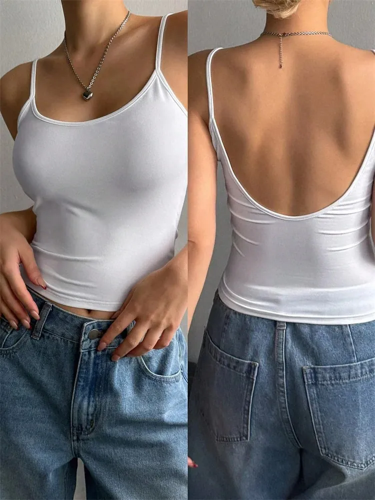 Women Backless Cami Crop Top Summer Solid Color Casual Sleeveless Top Streetwear Y2K Clothes — image 12