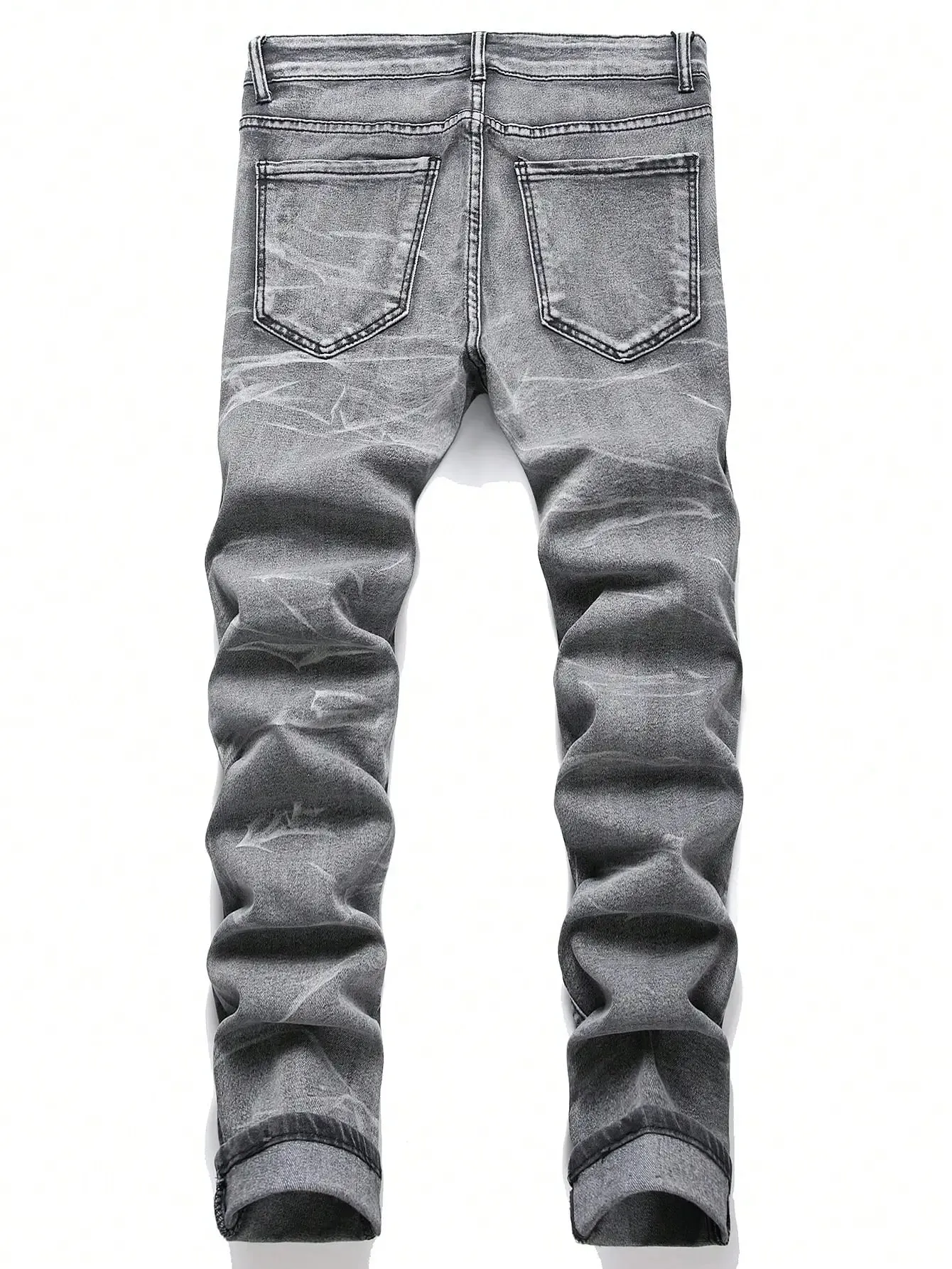Jean en Denim extensible pour hommes, Streetwear, trous en Patchwork déchiré, taille élastique, pantalons décontractés, coupe Slim, pantalon droit — image 5