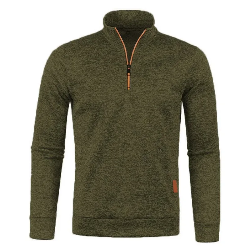 Autumn Men's Half Zipper Sweatshirt Long Sleeve Solid Color Pullover Turtleneck Streetwear Winter Warm Jacket Sport Coats — image 9