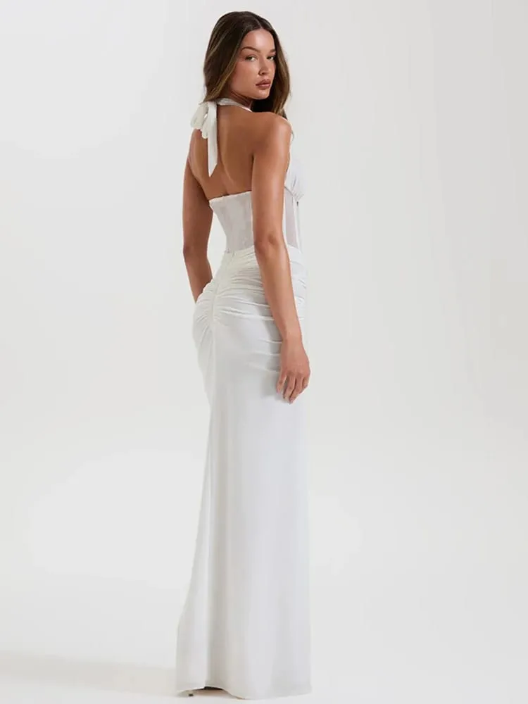 MO Patchwork Sexy Tiefem V-ausschnitt Halter Frauen Maxi Kleid Rückenfreies Durchsichtiges Kleid Sommer Schlank Elegantes Party Abendkleid — image 3