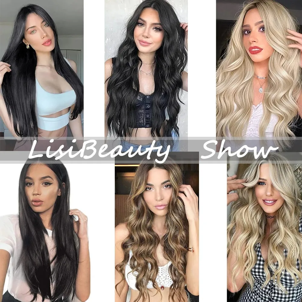 Coiffure longue droite 16 Clips 7 pièces/ensemble Extensions de cheveux postiches synthétiques blondes noires naturelles résistantes à la chaleur pour les femmes — image 9