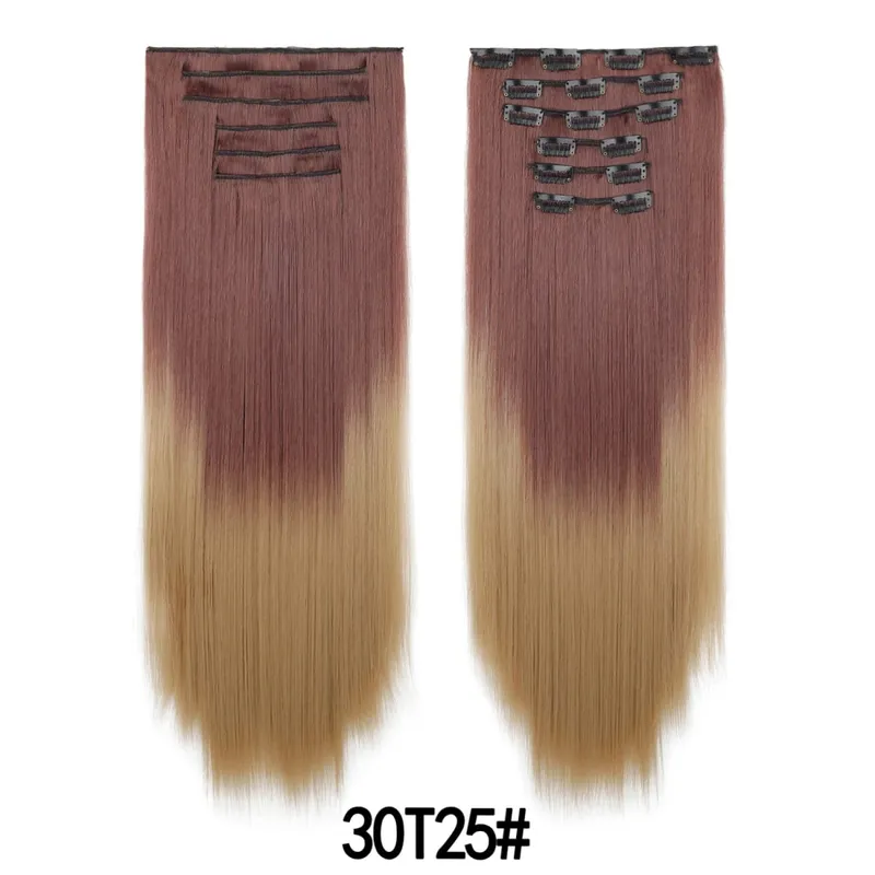 6 pezzi set clip nelle estensioni dei capelli 24 pollici lungo rettilineo testa piena capelli sintetici ombre sfumatura di colore uso quotidiano per le donne signore — image 13