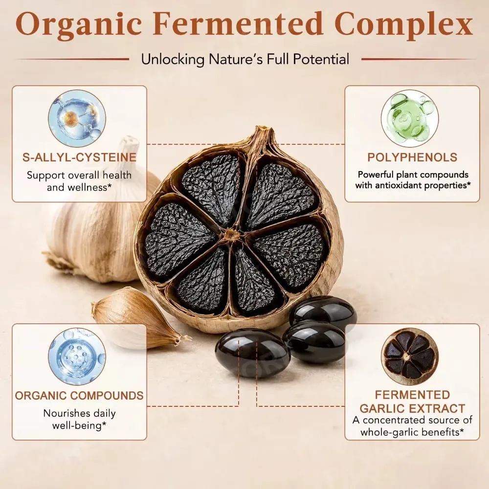 Estratto di aglio nero Softgel 600 mg Concentrato 10:1 per il benessere del cuore Supporto immunitario Equilibrio digestivo Vitalità 120 conteggi — image 4