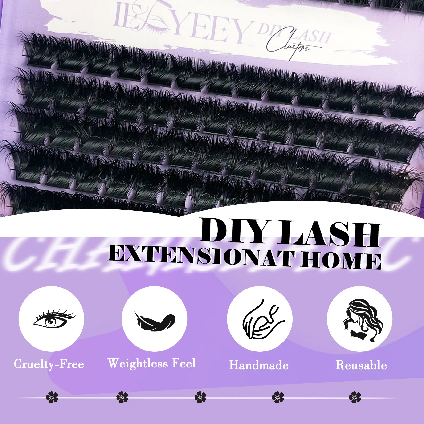 5D Volume Fluffy Lashes กลุ่ม 50D-150D ธรรมชาติหนา Mink Cluster Lashes 10-18 มม.ความยาวผสม DIY ขนตา — image 5