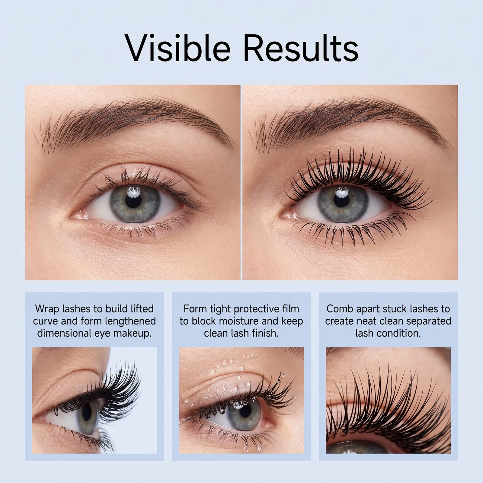 Rímel ondulado de longa duração, à prova d'água, à prova de manchas, volumizador, maquiagem para os olhos, fórmula nutritiva, rímel de fibra de seda preta 4g — image 5