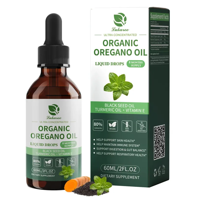 Lukaree 60ML Orgainc Oregano Oil Drop Support Sistem Imun Pernafasan Sokongan Kesihatan Penghadaman dan Keseimbangan Usus