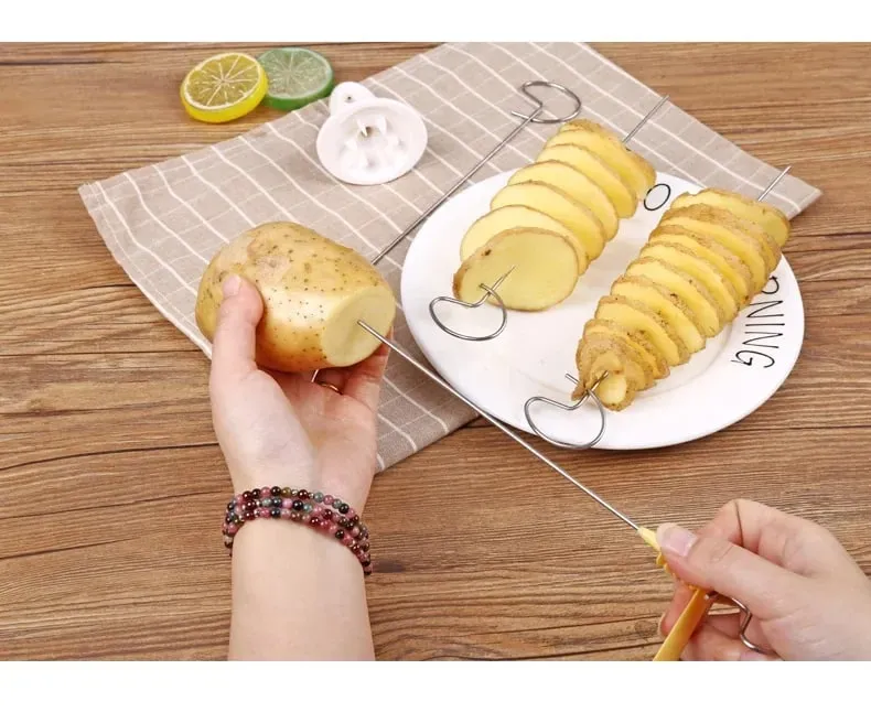 Trancheur de pommes de terre torsadé en acier inoxydable, en spirale, en plastique, coupe-pomme de terre rotatif, outil créatif pour légumes, Gadgets de cuisine, 1 ensemble — image 8