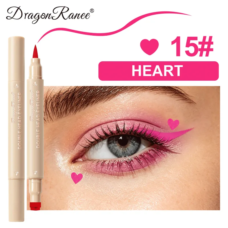 Dobbelt hoved stempel flydende eyeliner Smudsikker hurtigtørrende vandtæt 2 i 1 farverig kærlighedsstjerne sommerfugl øjenlinje blyant makeup
