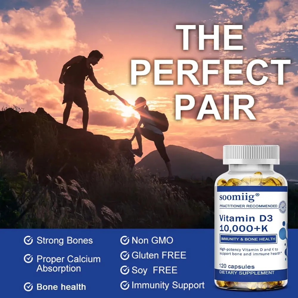 Vitamin D3 + K - Supplement for Immune Support Bone & Heart Health Vitamin D with MK-7 (Vitamin K2) Non-GMO Gluten-Free
