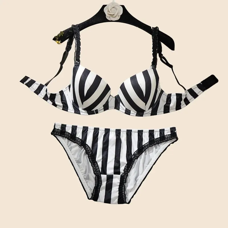 Sexy Lingerie Black and White Stripes Lingeries Set Steels Ring Push Up Bra Underwear Set Elegant Intimate Lingerie for Woman — image 1