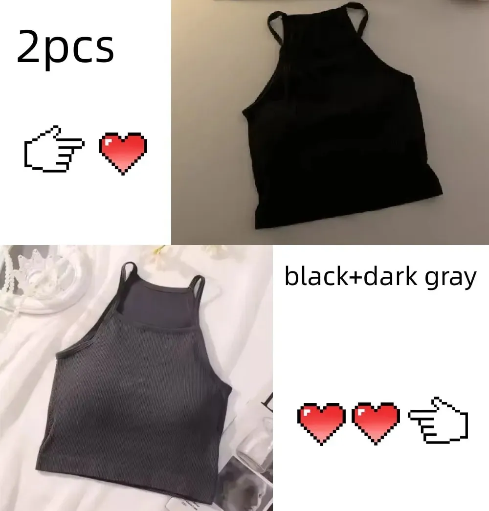 Canottiere da donna in versione coreana con filato solido, moda casual, top corto con imbottitura sul petto, senza maniche, canotta di base — image 12