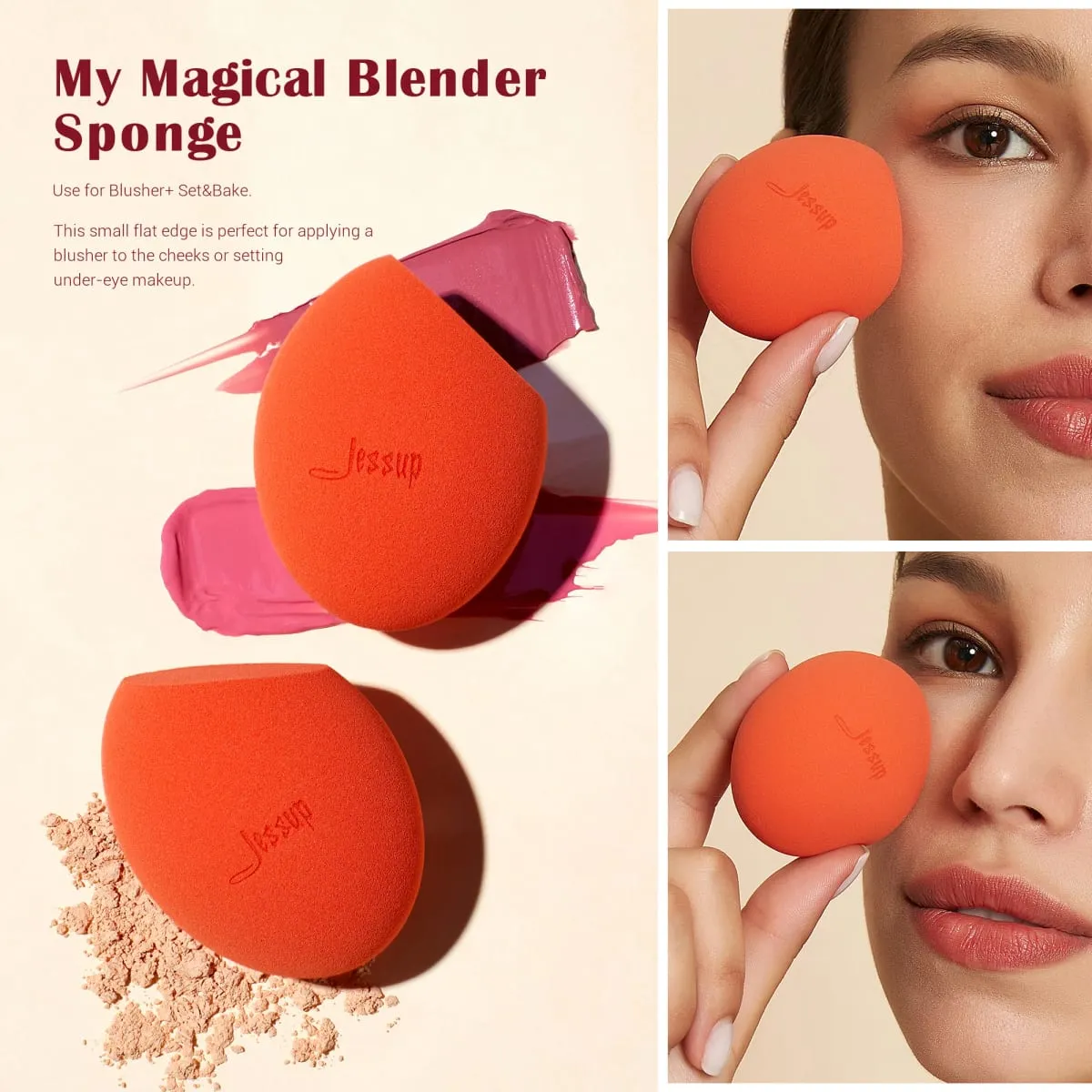 Jessup Makeup Borstar Set med Makeup Sponge 3/7st Dubbelsidig Makeup Brush Foundation Blush Ögonskugga med presentask — image 6
