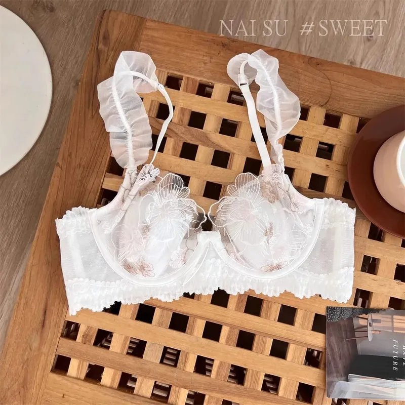 Pure Desire Minimizer BH Kanin Ørekop Ultratynd Støtte til Stor Buste Retro Broderet Blonde Lingeri Sæt Kvinder S-XL MOYISU